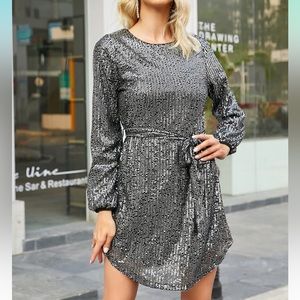 Long Sleeve Sequin Dress | black